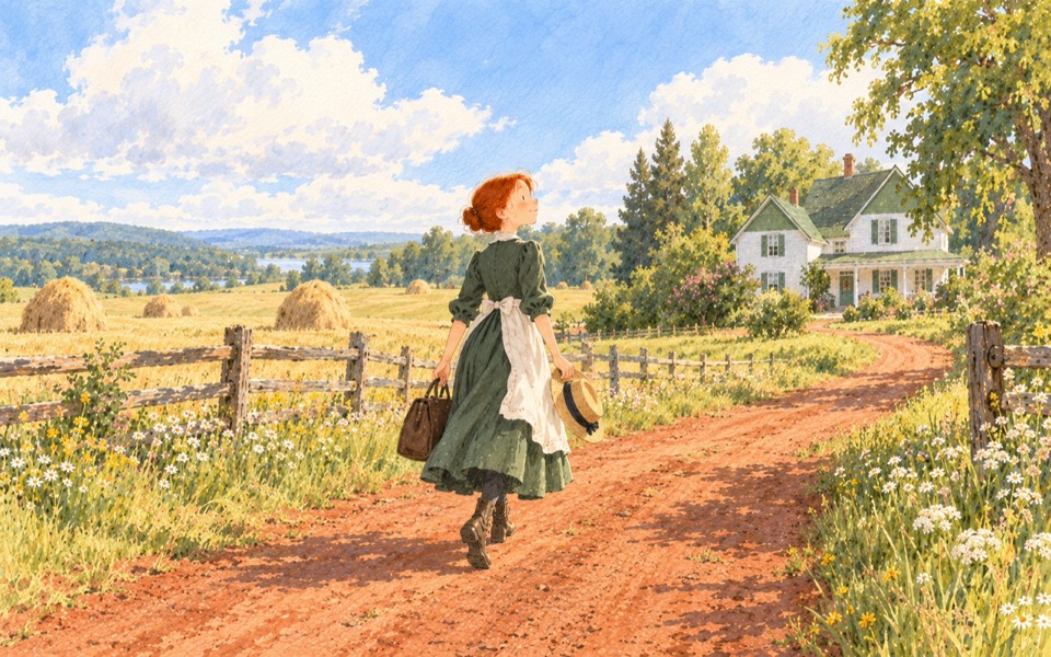 『빨간 머리 앤』 삽화: 붉은 흙길을 걷는 앤